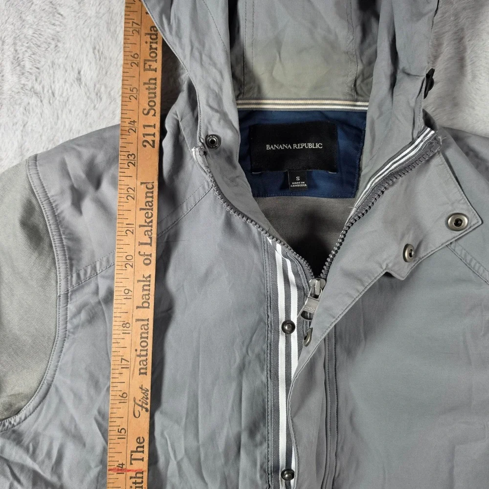 Banana Republic Mixed Media Jacket‎ Mens Small Grey Hooded Full Zip Utility